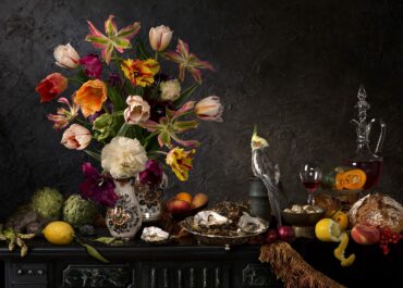Still life with oysters and tulips
